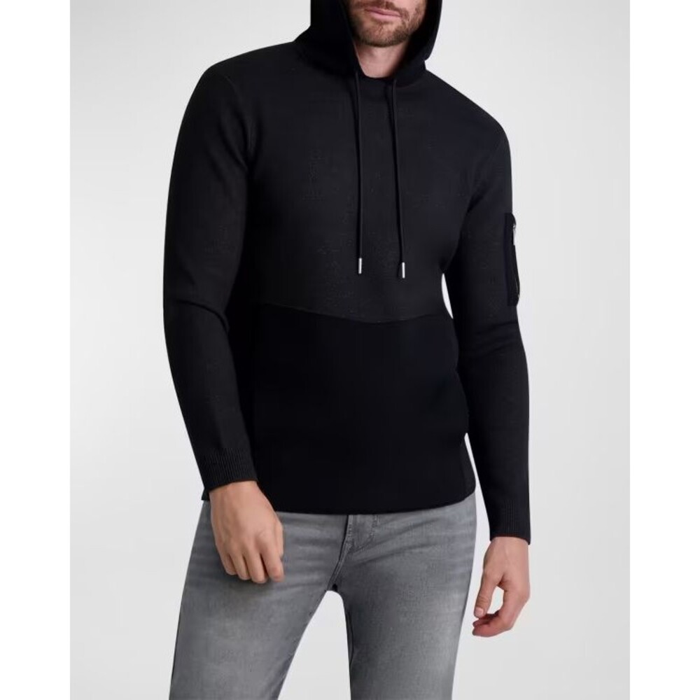KARL LAGERFELD PARIS Men's Pull-On Hoodie Sweatshirt Casual Rich Black XL